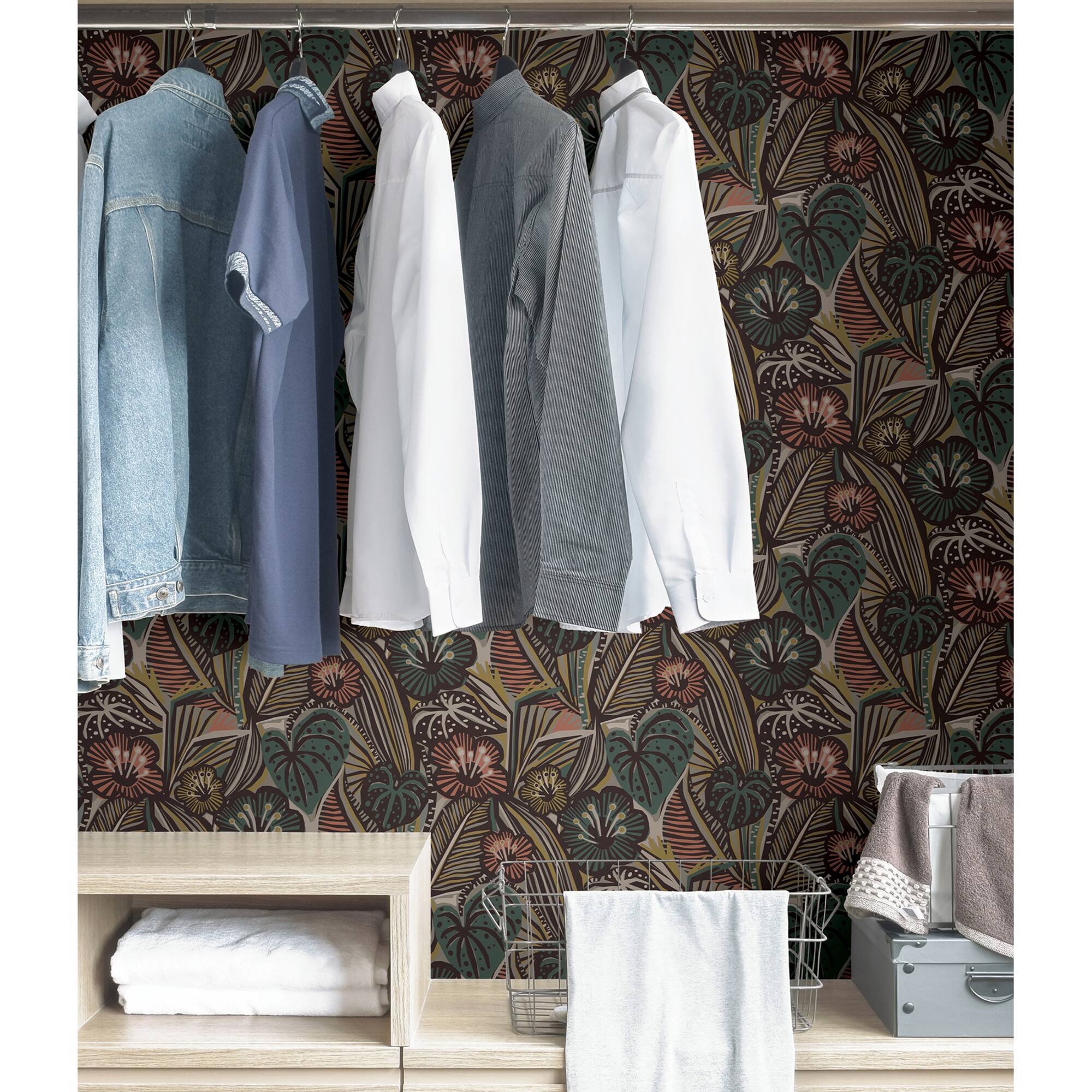 Coral Teal Lotusland Peel & Stick Wallpaper